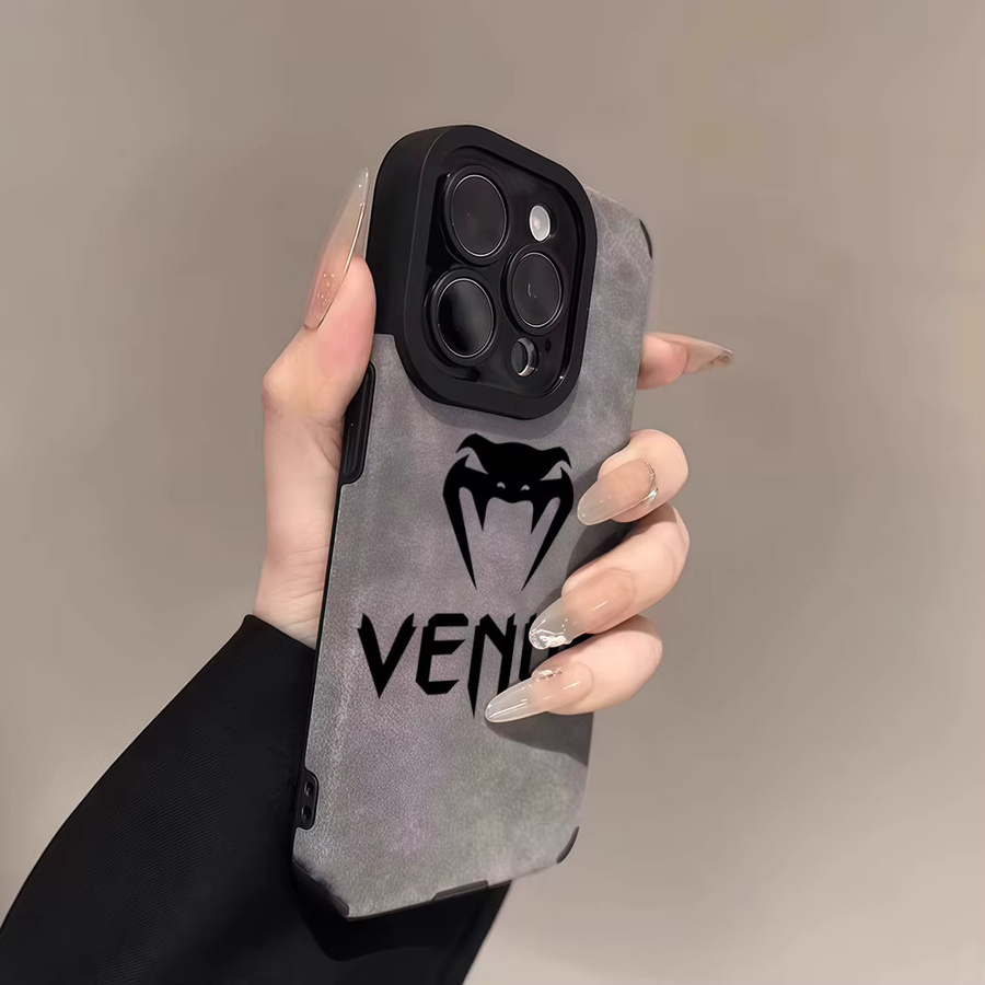 V-Venum Stoßfeste Leder-Lammfell-Handyhülle für iPhone 17 16 Pro Max 15 14 13 Max in Grau - Bild 2