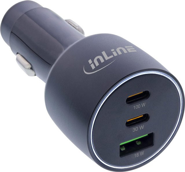 InLine USB KFZ Stromadapter mit Power Delivery, 2x USB-C und QC 3.0 USB-A, schwarz - Bild 1