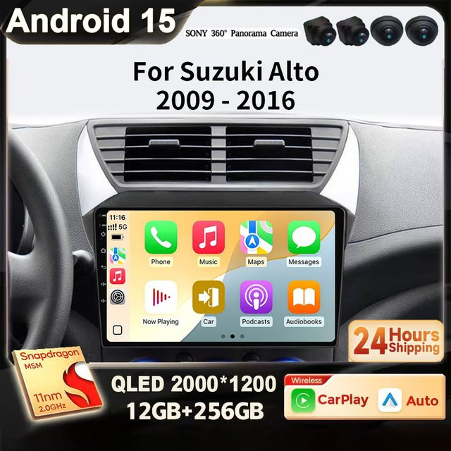 TIEYEZ Android 15 Autoradio mit Wireless CarPlay, GPS, WiFi und Bluetooth für Suzuki Alto und Nissan Pixo (2009–2017), Schwarz - Bild 1