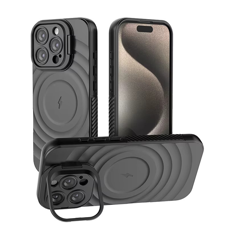 Matte Ripple Armor Handyhülle für iPhone 17 Air 16 Plus 15 14 13 Pro Max mit MagSafe und magnetischem Kamera-Klappständer in Schwarz oder Rot - Bild 6