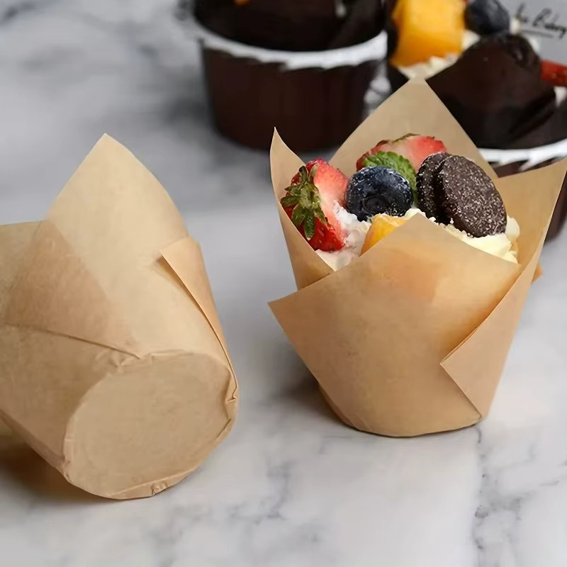 Tulpenförmige Backpapier-Becher aus braunem Papier für Kuchen und Gebäck, 50 Stück - Bild 4