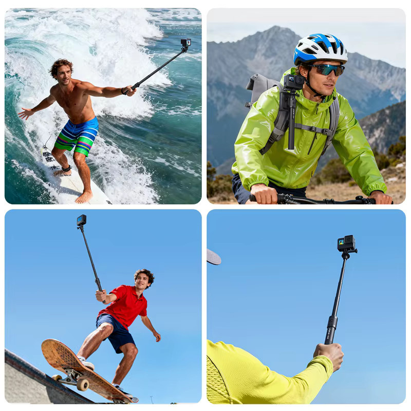 Ulanzi VL04 Selfie Stick Verlängerungsstange mit Rucksackklemme in Schwarz für GoPro Hero, DJI OSMO und Insta360, 1,1 m - Bild 5