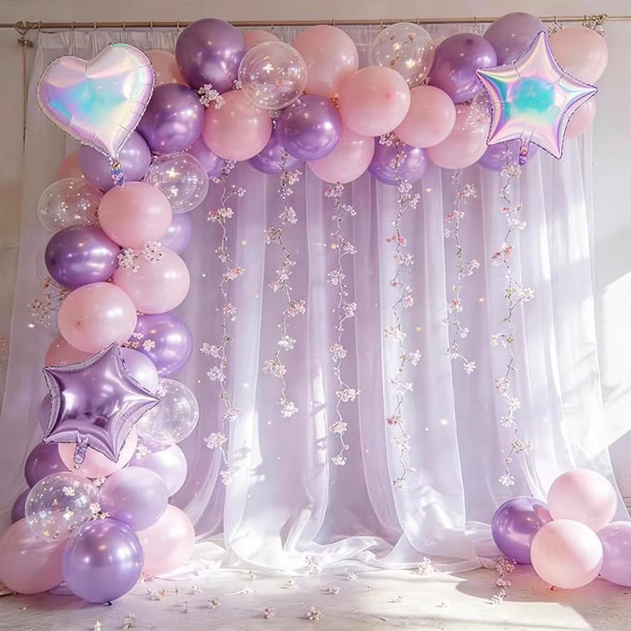 33-teiliges Ballon-Set von LQVYI in Hellrosa und Flieder mit transparenten Stern-Latexballons und herzförmigen Lavendel-Stern-Folienballons für deine Party-Dekoration - Bild 2