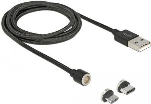 Delock Magnetisches USB 2.0 Kabel mit USB-A, USB-C und Micro-USB Steckern, Schwarz, Länge: 1,10 m - Bild 1