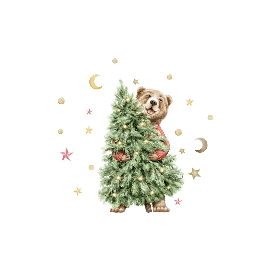 BRUP Wandtattoo mit lächelndem braunem Bären und Weihnachtsbaum als dekorativer Wandaufkleber für dein Zuhause - Bild 4