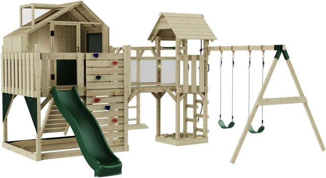 OutdoorToys Spielturm Knut mit Kinderschaukel aus Holz und Stahl in Dunkelgrün - Bild 1