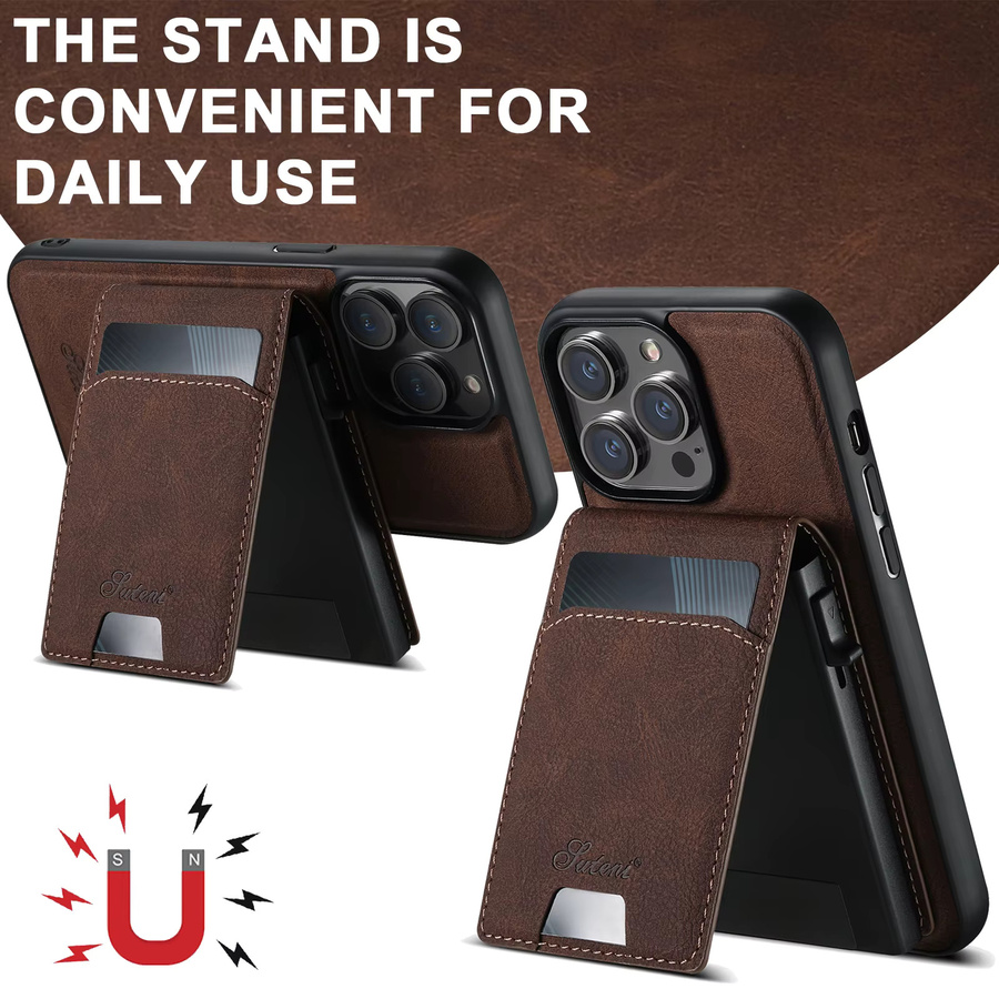 SUTENI Leder Brieftasche mit Magnetverschluss und Kartenhalter als Handyhülle für iPhone 12, 13, 14, 15 Plus und 16 Pro Max in Schwarz oder Braun - Bild 2