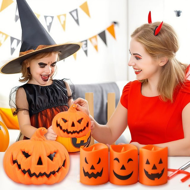 Bandai Halloween Kürbislaterne Geistergesichtslampe in Orange für Partydekoration und Atmosphärenlicht - Bild 1