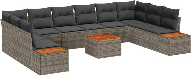 vidaXL Garten-Sofa-Set aus Poly Rattan in Grau mit 11-teiligem Polster-Set und Tisch - Bild 1
