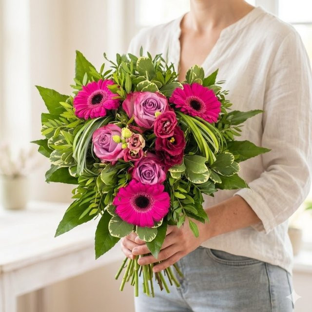 Blumenstrauß Eustoma Rose Gerbera Pink - Bild 1