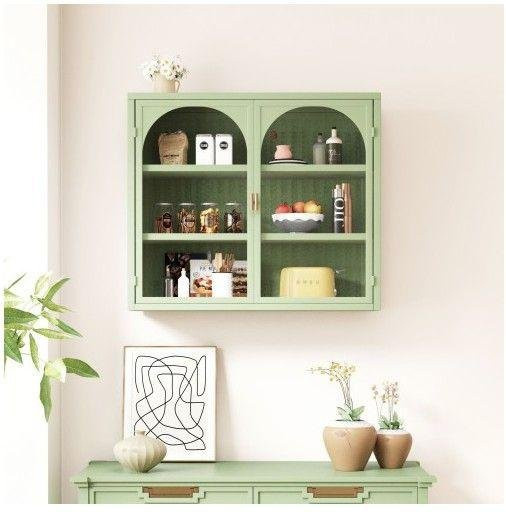 MUVOE Doppeltür-Wandschrank in Grün mit Glastüren aus Sicherheitsglas und 3 verstellbaren Einlegeböden - Bild 1