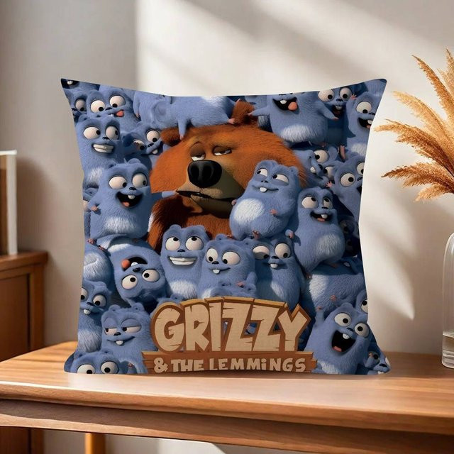 Kissenbezug Grizzy und die Lemminge aus dem Königreich der Tiere in Blau, B/B/B: 50 x 50 x 50 cm - Bild 1