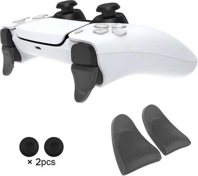FourAll Video Games Accessories Trigger-Extender L2 R2 für PS5 und PS4 Controller mit D-Pad-Tastenkappe, 2er-Set, Schwarz - Bild 1