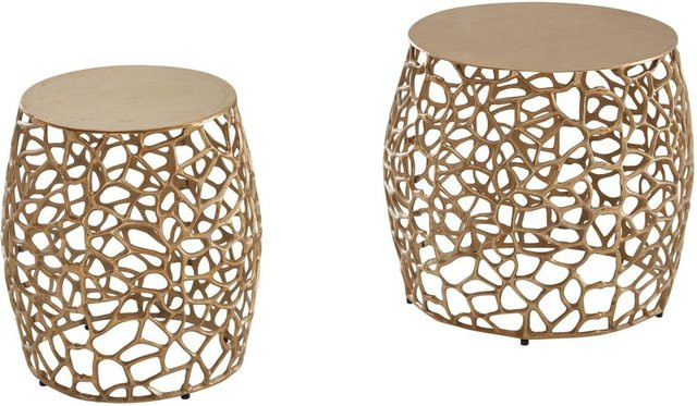 Wohnling Beistelltisch 2er-Set modern in Gold mit runden Metallplatten, B/H/T: 46 x 42 x 45 cm - Bild 1