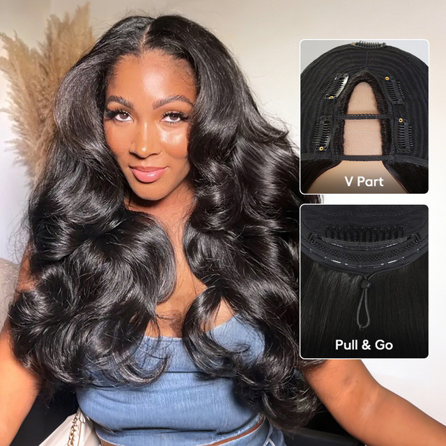 Ruinafen V-Part Perücke, Echthaar, Body Wave, Damen - Bild 1