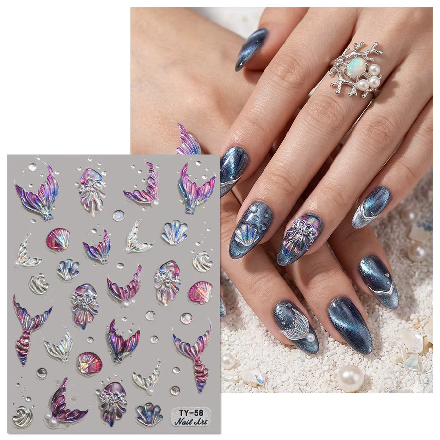 QIANJIKU Nagelaufkleber 5D Aurora Holographisch, Schimmernd, Schwarz - Bild 2