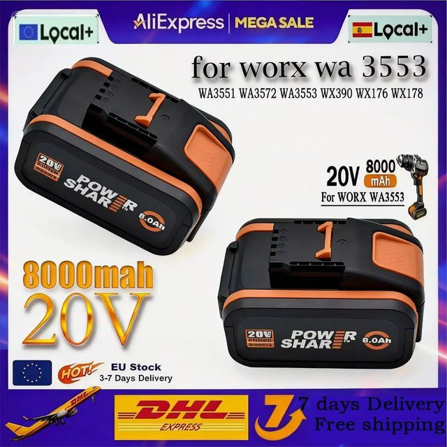 Worx Lithium-Ionen-Ersatzakku 20V mit 8,0 Ah für WX176, WX550, WX386 und weitere Modelle - Bild 1