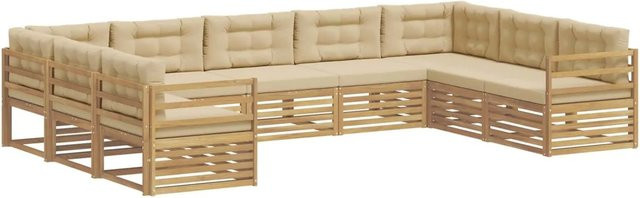 vidaXL Outdoor-Sofagarnitur aus Akazie Massivholz in U-Form, 9-teiliges Set in Weiß und Beige, B/T/H: 404 x 245,5 x 73 cm - Bild 1