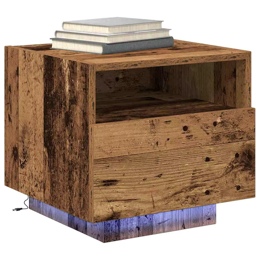 VIDAXL Nachttisch mit integrierter LED-Beleuchtung aus geräuchertem Eichenholz in Braun, B/T/H: 40 x 39 x 37 cm - Bild 3