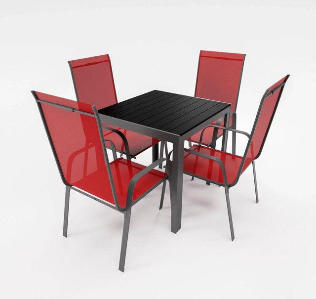 Lex Gartenmöbel Set 5-teilig mit Aluminium Tisch und 4 Stapelsesseln in Burgundrot - Bild 1
