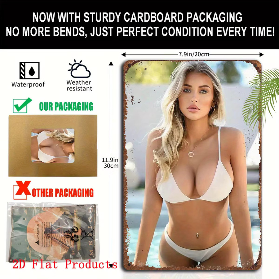 CIFBUY Vintage-Metallblechschild Bikini-Mädchen im Strandstil zur Wanddekoration für Garage, Bar oder Männerhöhle, B/H: 30,0 x 20,0 cm - Bild 2