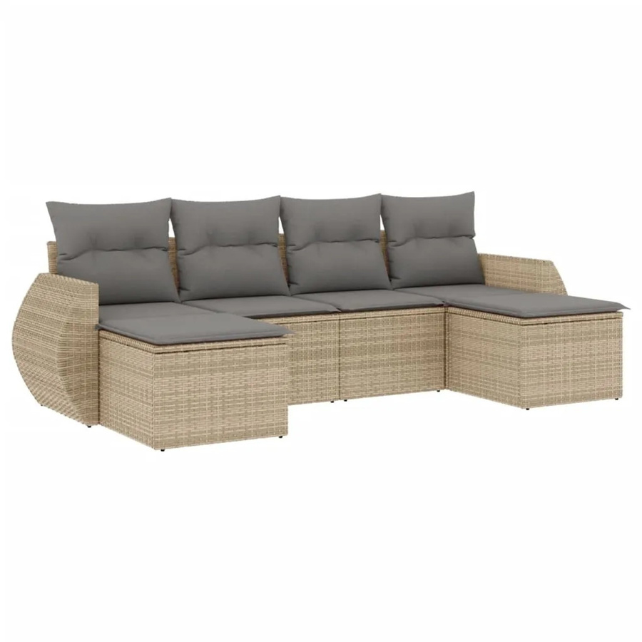 vidaXL 6-teilige Garten-Sofagarnitur aus Poly-Rattan in Beige mit Sitzkissen und Stauraum - Bild 2