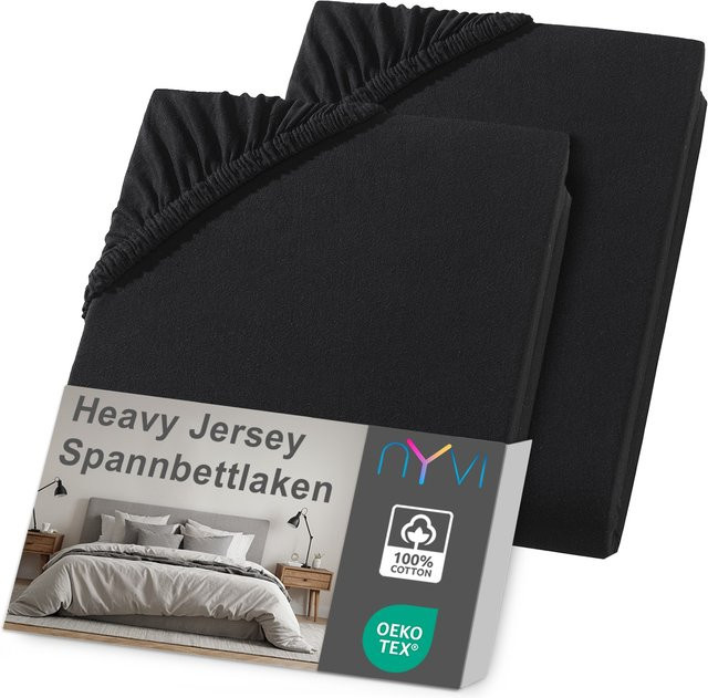 NYVI DreamScience Heavy Jersey Spannbettlaken 2er Pack, Schwarz, B/T: 140 x 200 cm und 160 x 200 cm, bügelfrei und formstabil - Bild 1
