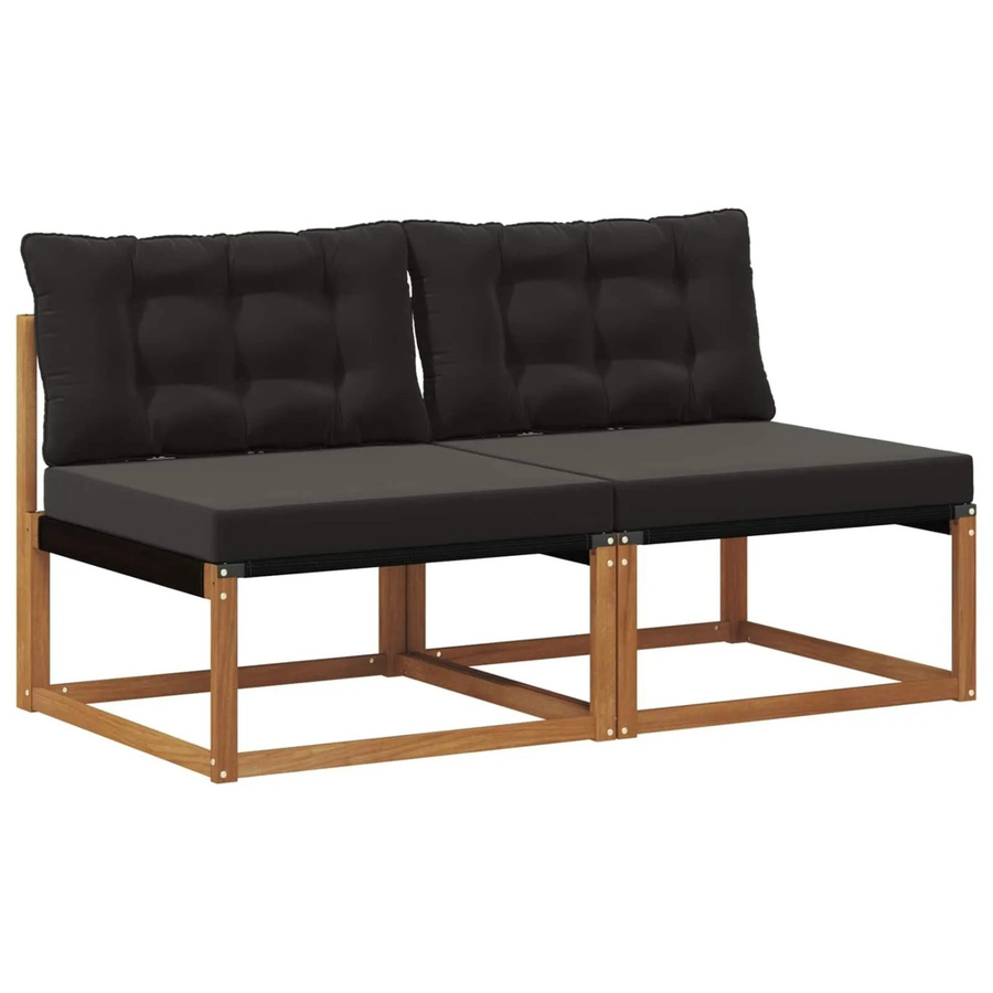 2er-Set vidaXL Outdoor Mittelsofa aus Massivholz Akazie in Natur mit Polsterung und schwarzen Textilbezügen - Bild 2