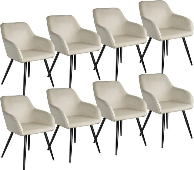 tectake Esszimmerstuhl Marilyn Gepolstert in Samtoptik mit Stahlbeinen, Beige/Schwarz, B: 58 cm, T: 62 cm, H: 82 cm - Bild 2