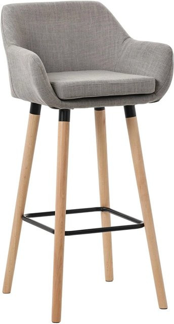 DELUKE Barhocker MIRID Barstuhl aus Stoff in Grau mit Lehne und Buchenholz, B/T/H: 51 x 50 x 101 cm - Bild 1