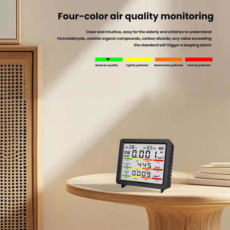 Gaqqee 5-in-1 Luftqualitätsdetektor in Schwarz: CO2-Tester, Formaldehyd-Monitor (HCHO), TVOC-Messgerät sowie Temperatur- und Feuchtigkeitsmesser mit Typ-C-Schnittstelle - Bild 2