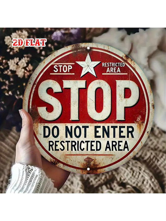 Potdemiel Vintage Metallschild Do Not Enter Restricted Area Rund in Rot und Weiß, Durchmesser: 20 cm - Bild 7