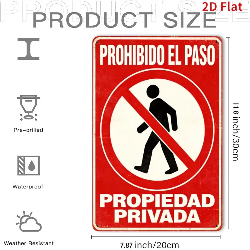 Spanisches Verbotsschild PROHIBIDO EL PASO von CIFBUY aus Metall in Rot, B: 19,8 cm, H: 30,0 cm - Bild 2