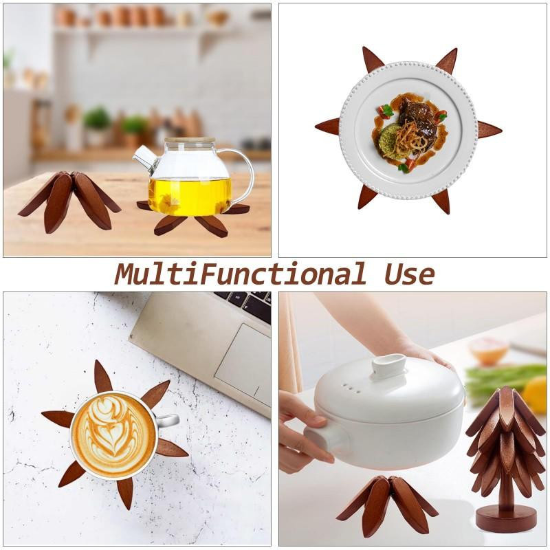 Meiteai-Home Tischset aus Holz im japanischen Stil mit Baumdesign und Ständer, braun - Bild 9