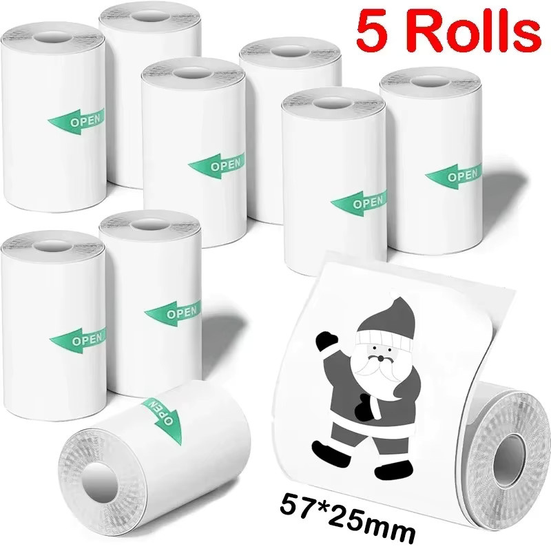 57 x 25 mm Mini-Drucker-Aufkleberpapier in Weiß für Sofortbildkameras und Mini-Taschendrucker, 3 bis 5 Rollen für Etiketten, Notizen und Fotos - Bild 1