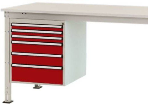Manuflex Gehäuse-Unterbau Stationär ZB4913.3003 in Rot mit 6 Schubfächern und Nutzhöhe 500 mm für Tischtiefe 1000 mm - Bild 1