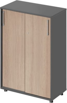 Schäfer Shop Genius Schiebetürenschrank TETRIS WOOD in Graphit und Eiche, B/T/H: 80 x 42,1 x 116 cm - Bild 1