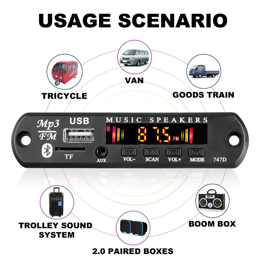 KEBIDU Bluetooth 5.3 MP3-Decoder-Board Schwarz: Kabelloser Auto-Musikplayer mit USB, TF und FM-Radio für Lautsprecher (DC 12V) - Bild 5