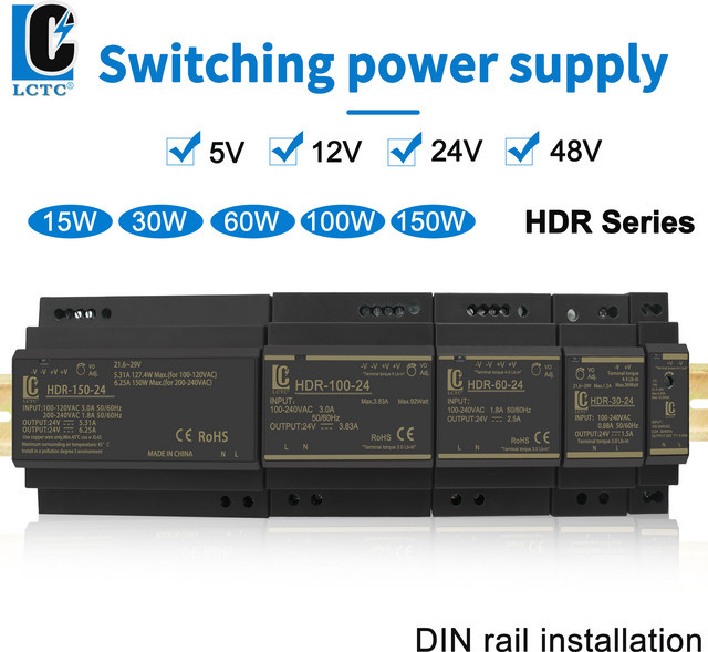 LCTC HDR Schaltnetzteil Schienentransformator in Schwarz mit verschiedenen Leistungsstufen und Spannungen - Bild 1