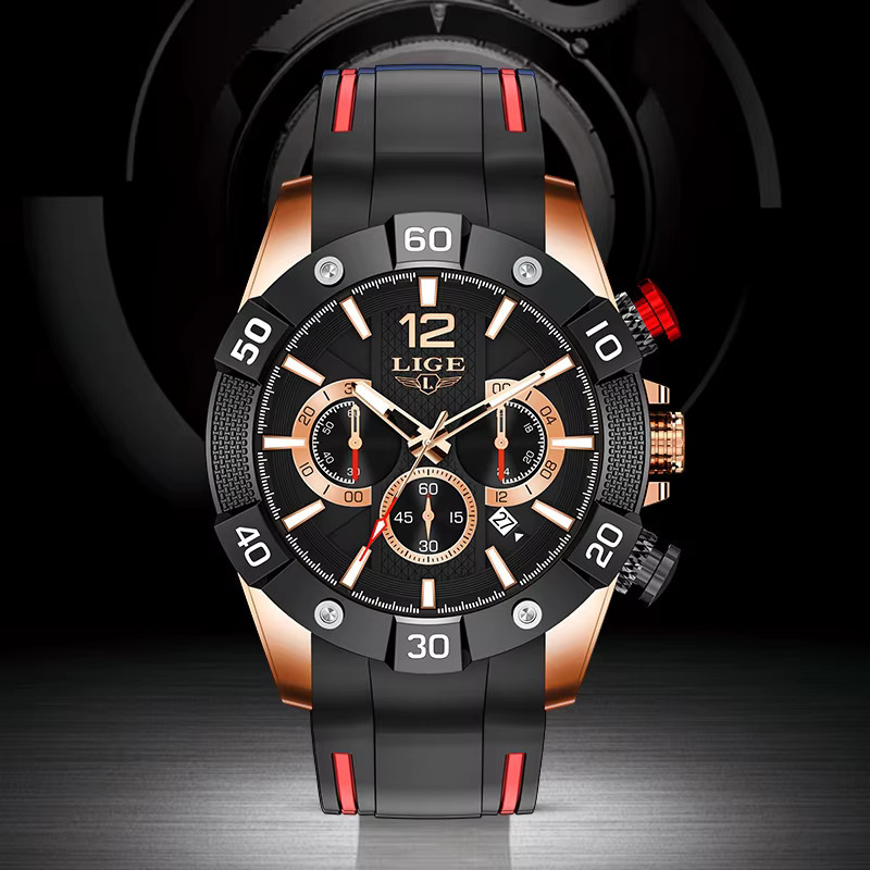 LIGE Armbanduhr Quarz, Silikonarmband, Schwarz, Herren - Bild 3