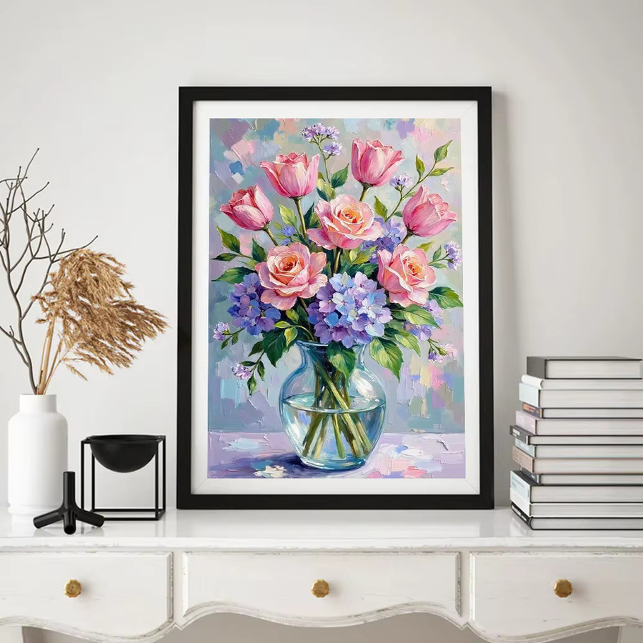 QIZITENG 5D Diamantgemälde Blumenstrauß in Tasse DIY Mosaik Set mit runden Diamanten für moderne Wanddekoration - Bild 2