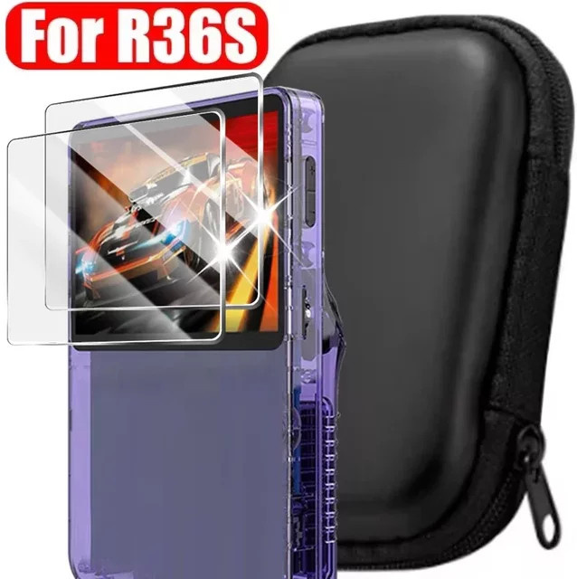 BAPPSUS 3-in-1 Zubehör-Set für die R36S Retro-Spielekonsole mit transparenter Schutzhülle, Reise-Aufbewahrungstasche und Displayschutzfolie aus gehärtetem Glas - Bild 1