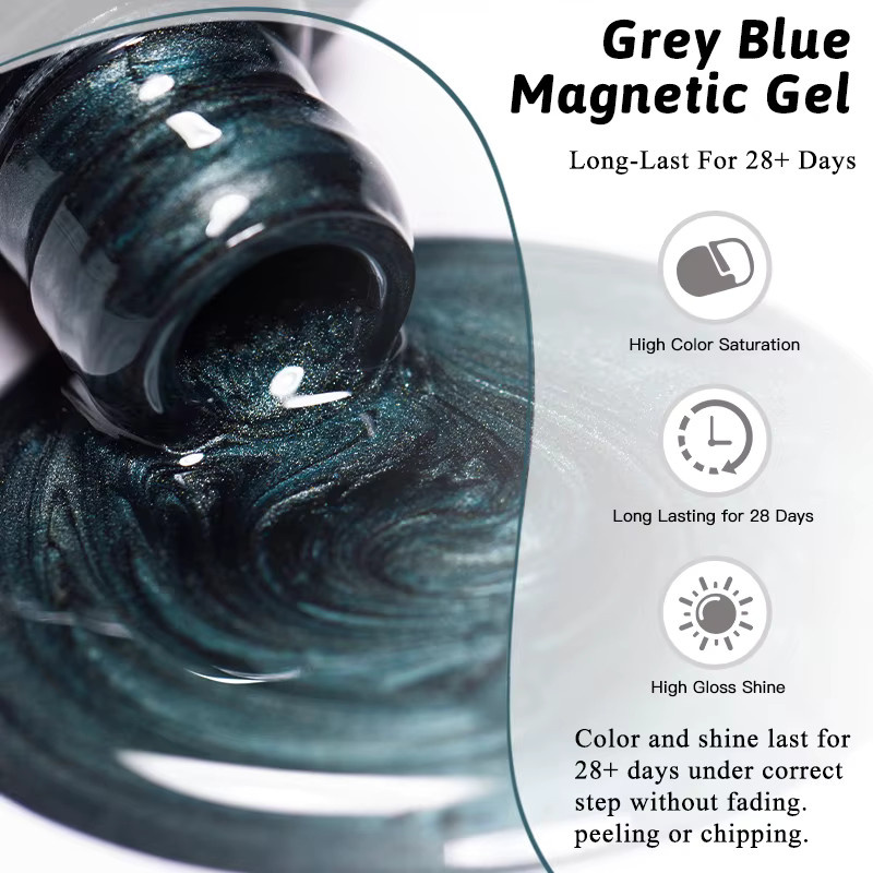 MEET ACROSS Magnetischer Gel Nagellack, Grau Blau, Schimmernd, 7 ml - Bild 4