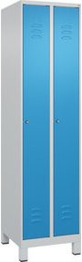 C+P Spind Classic PLUS Garderobenschrank mit 2 Abteilen, Füße, Zylinderschloss und 3 Garderobenhaken, Farbe: Grau/Blau, H x B x T: 195 x 50 x 50 cm - Bild 1