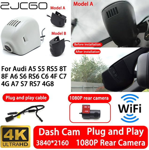 ZJCGO Dash Cam Set mit Wifi und 4K UHD Video Recorder für Audi A5 S5 RS5 A6 S6 RS6 A7 S7 RS7 Vorne und Hinten Plug and Play - Bild 1