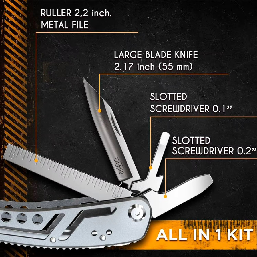 DUTRIEUX Multifunktions Multitool Zange in Silber mit Messer und EDC-Funktionen aus Metall - Bild 4