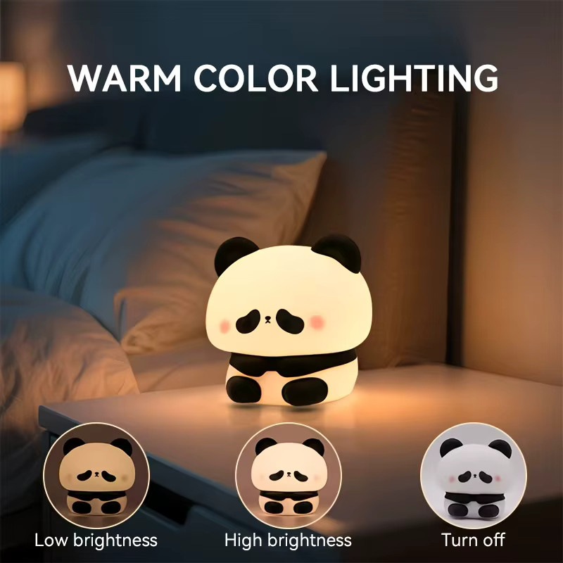Aufladbares Panda Nachtlicht aus Silikon in Weiß und Schwarz mit warmweißem Licht und Touch-Bedienung - Bild 2