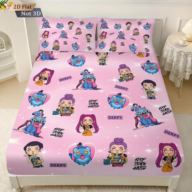 Lodestar 3-teiliges K-Pop Demon Hunters Bettwäsche-Set aus Mikrofaser in Pink, B/T: 90 x 190 cm - Bild 1