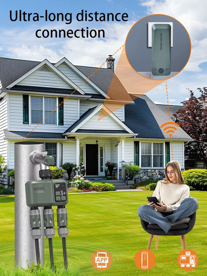 JIHUAN Tuya Smart Garten-Sprinkler-Wassertimer mit WLAN und RF433, programmierbarer automatischer Bewässerungscontroller mit Filter in Grau - Bild 7