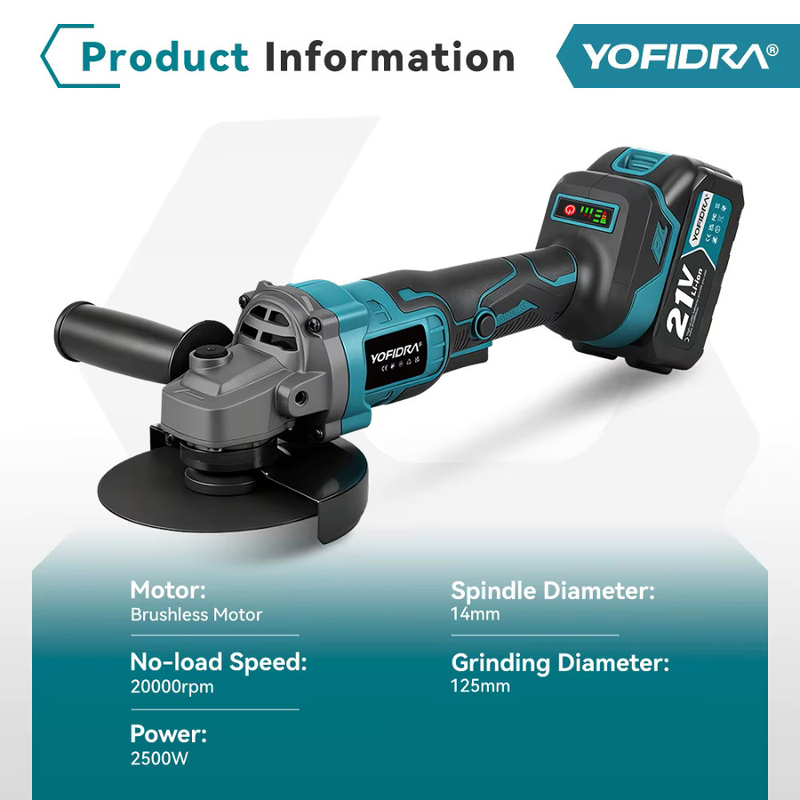 YOFIDRA bürstenloser Winkelschleifer 125 mm mit M14 Spindel, 20.000 U/min, 21 V Akku-Schleifer kompatibel mit Makita LXT - Bild 5
